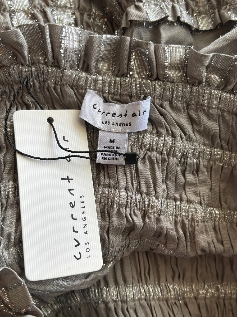 NWT Anthropologie Current Air Smocked Mini Skirt Sz M High Rise Metallic Ruffled
